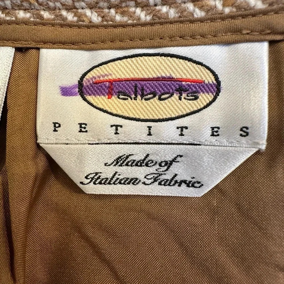 Talbots 100% Wool Italian Fabric Tan Cream Chevron A Line Skirt Size 12 Petite - Picture 8 of 11